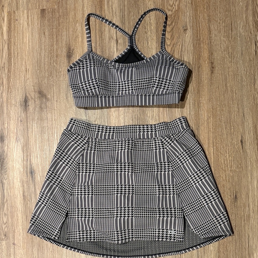 ALO Yoga Monochrome Plaid Skirt Set